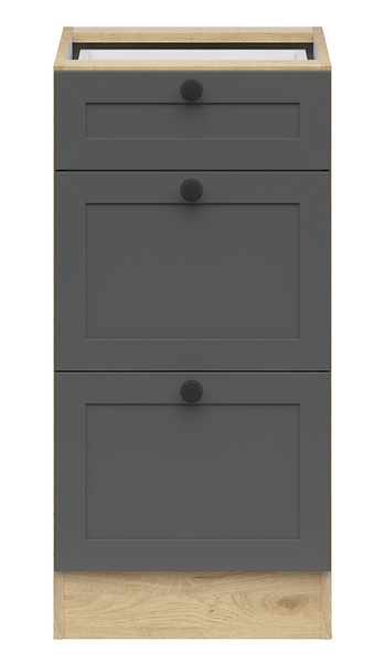 Szafka kuchenna dolna Junona Line 40 cm z 3 szufladami dąb bernstein/grafit