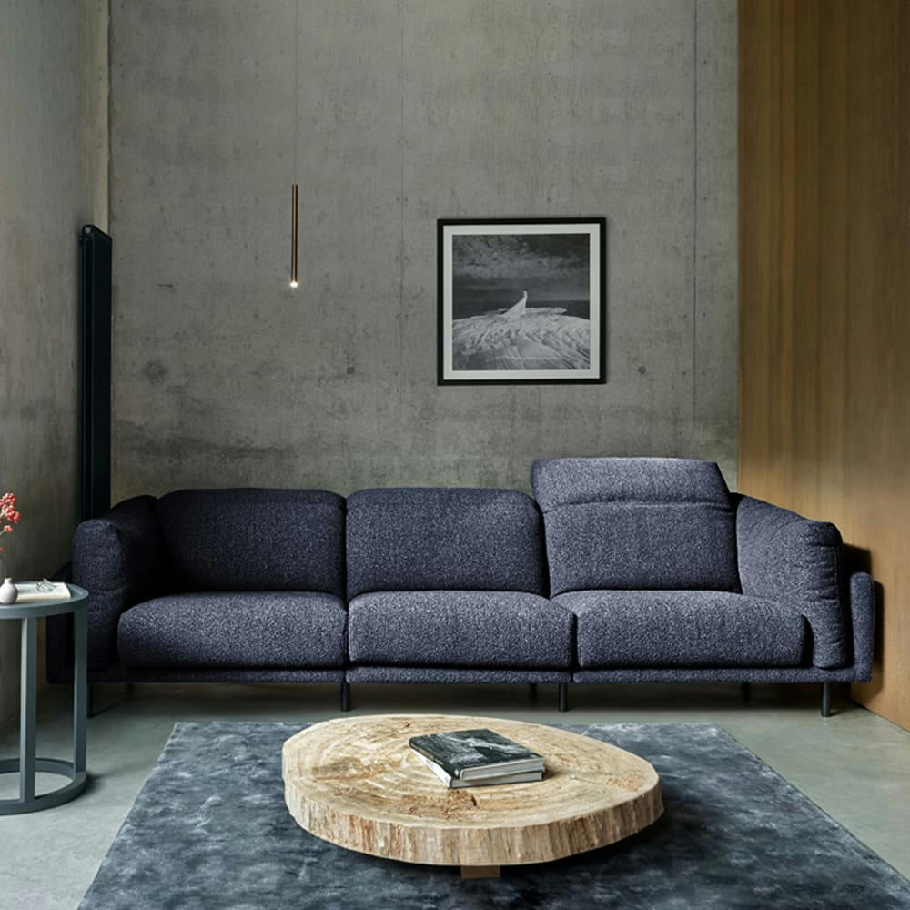 - Canapé 4 places droit tissu bleu