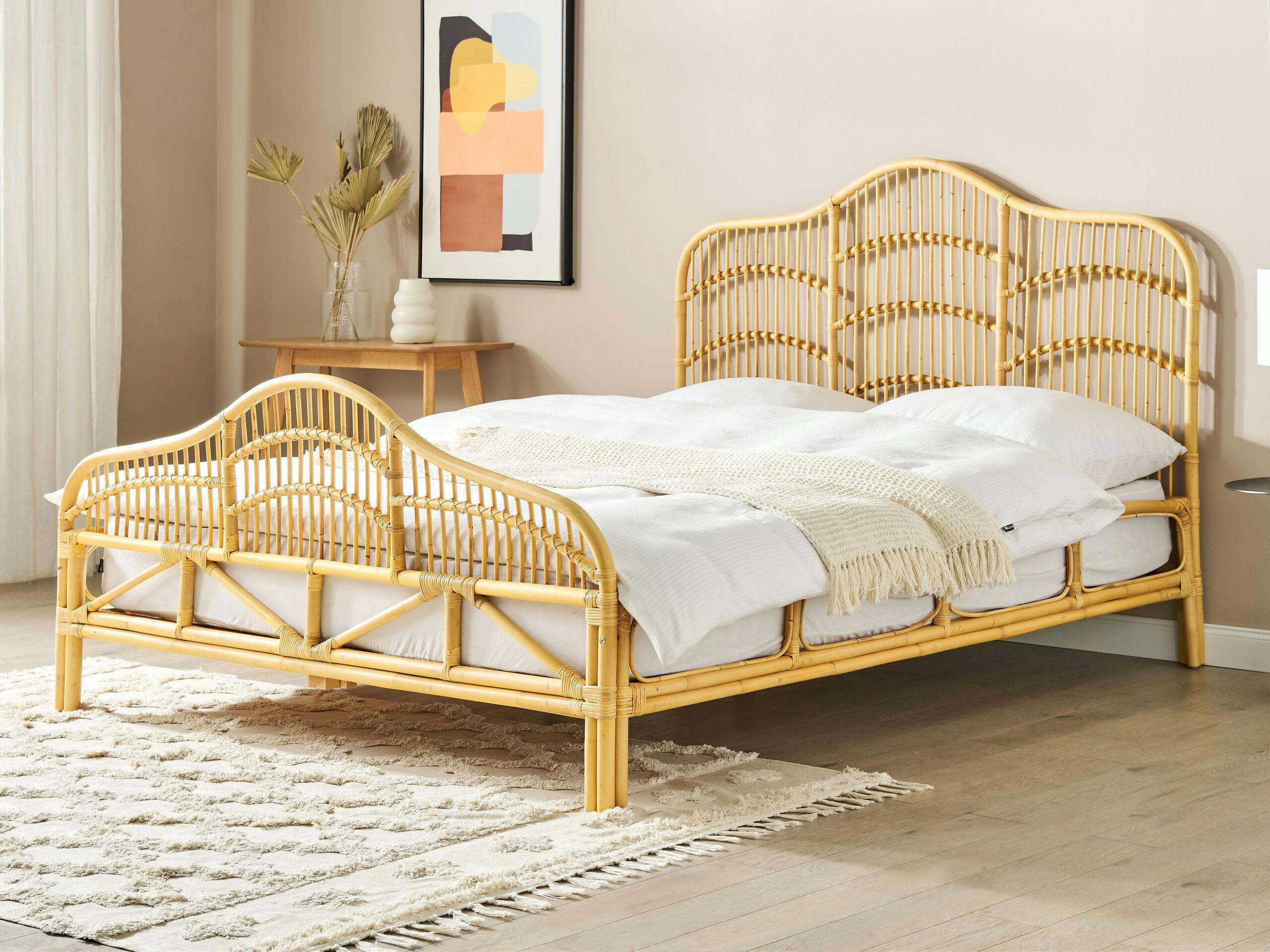 DOMEYROT - Lit double en bois solide bois clair 160x200