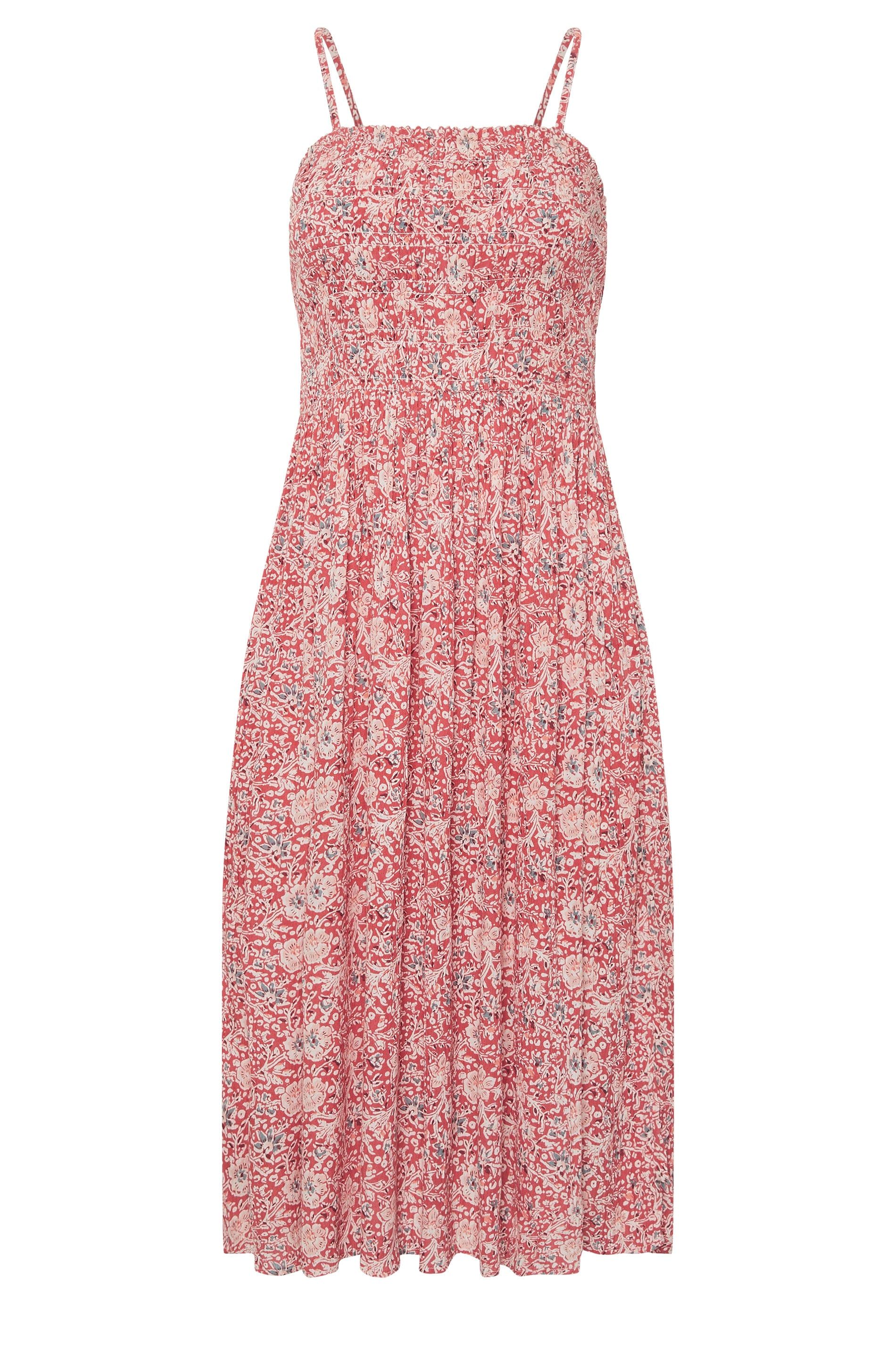 PixieGirl Petite Floral Shirred Linen Midi Dress