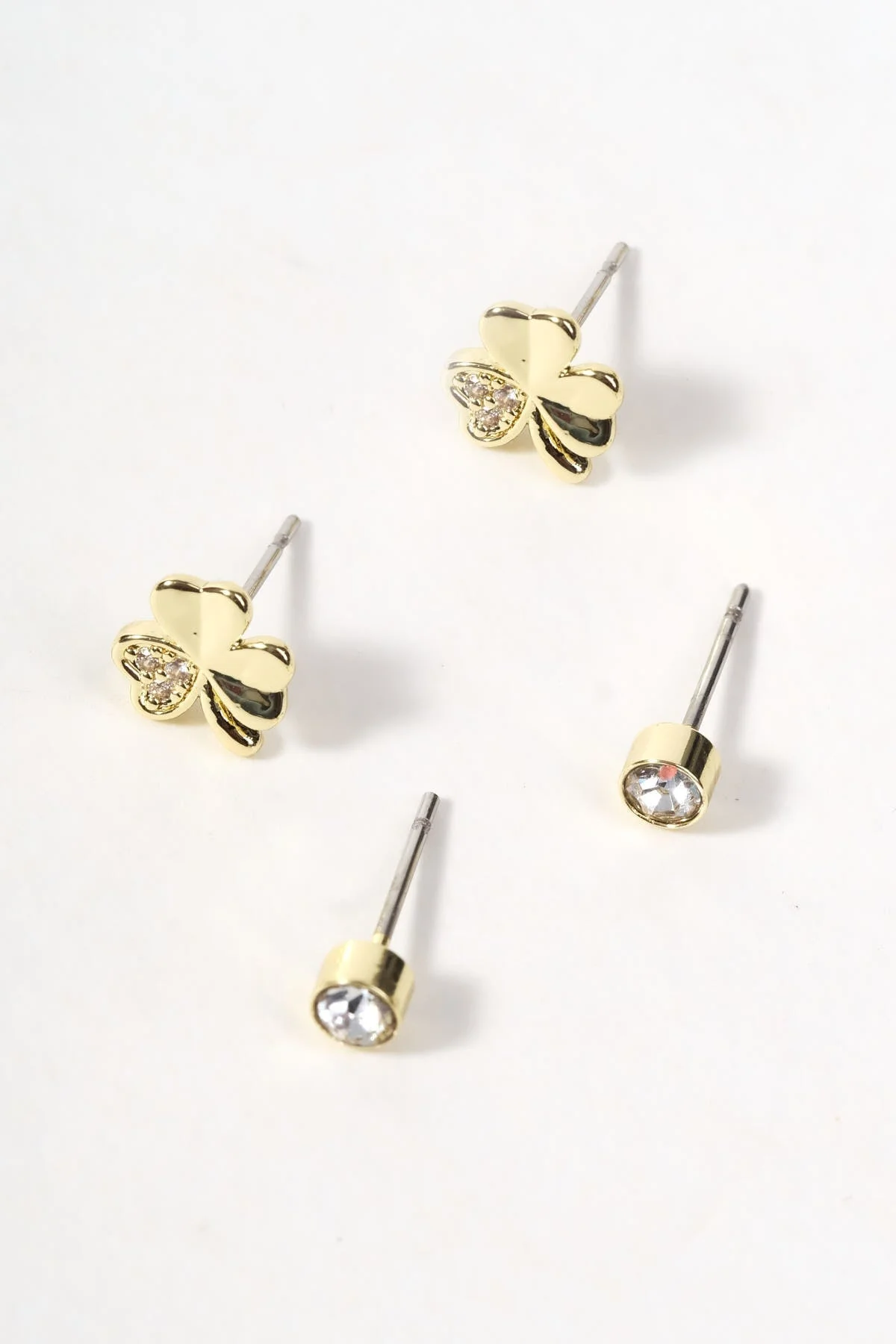Set of 2 Shamrock & Stone Stud Earrings