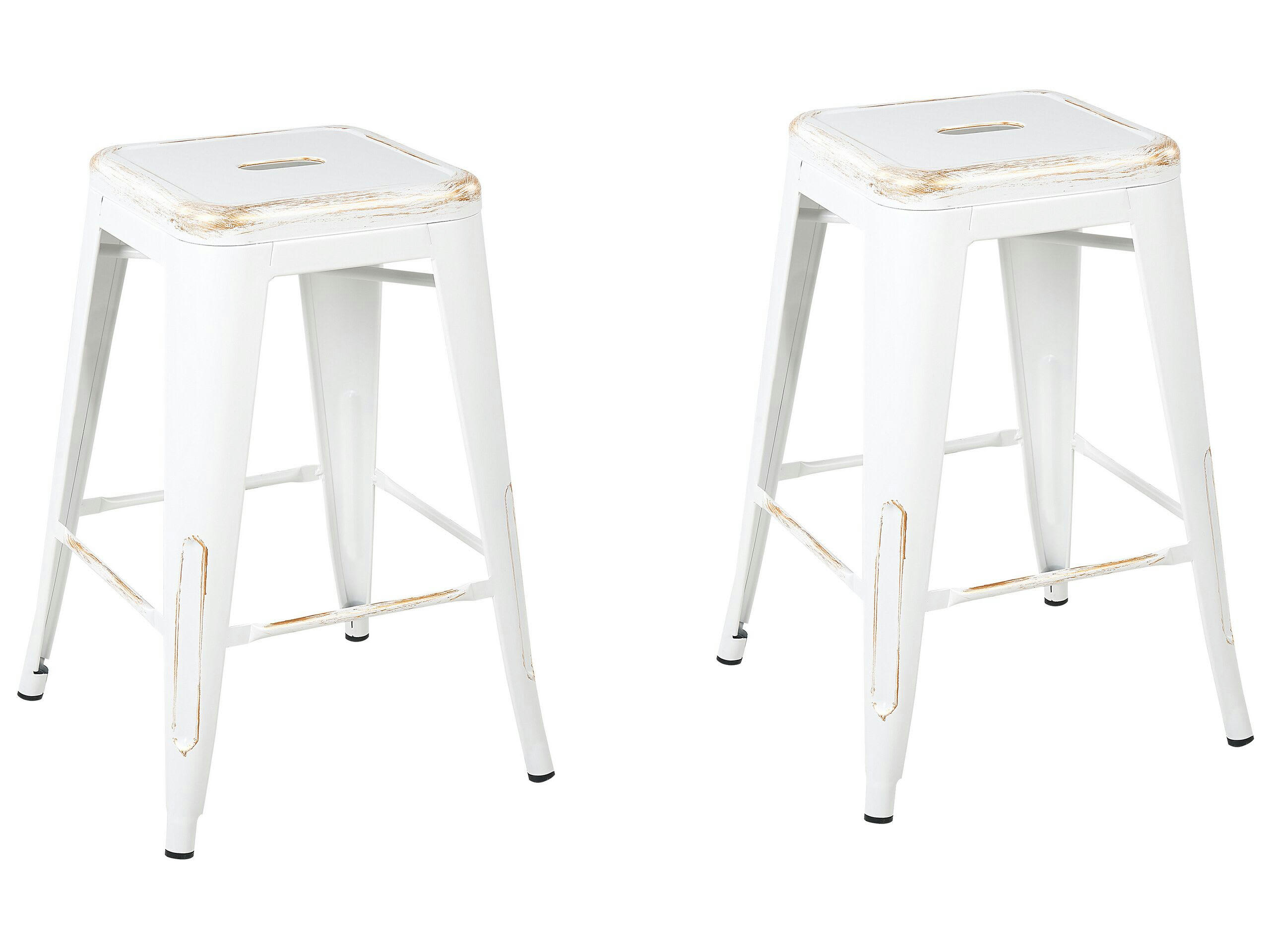 CABRILLO - Lot de 2 tabourets de bar blancs dorés de 60 cm