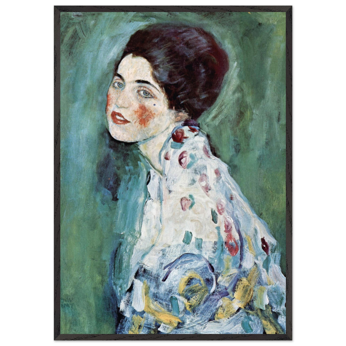 Artfulprints Poster met Lijst Gustav Klimt - Portrait of a lady  - 70x100 cm - Donkergroen