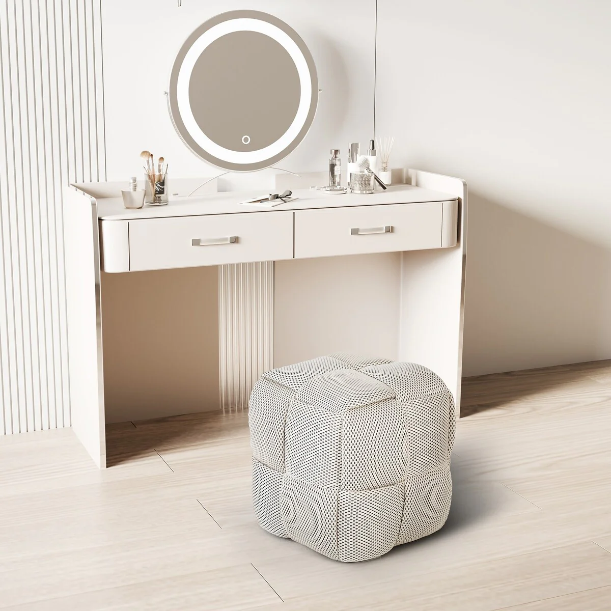 Modern 3D Breathable Fabric Square Ottoman