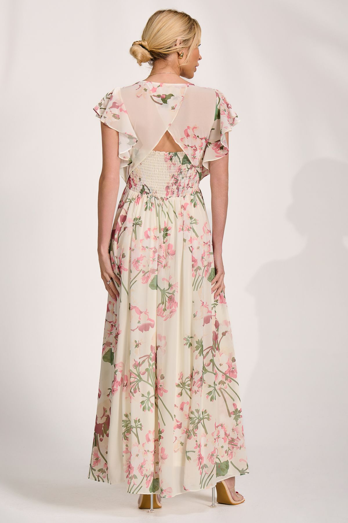 Jolie Moi Ruffle Printed Chiffon Maxi Dress