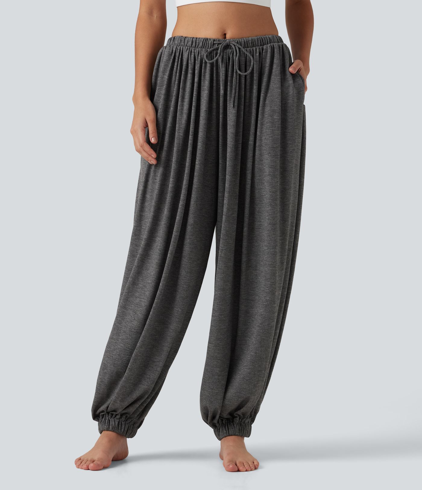 Pantalon de jogging de danse taille mi-haute à cordon de serrage avec poches