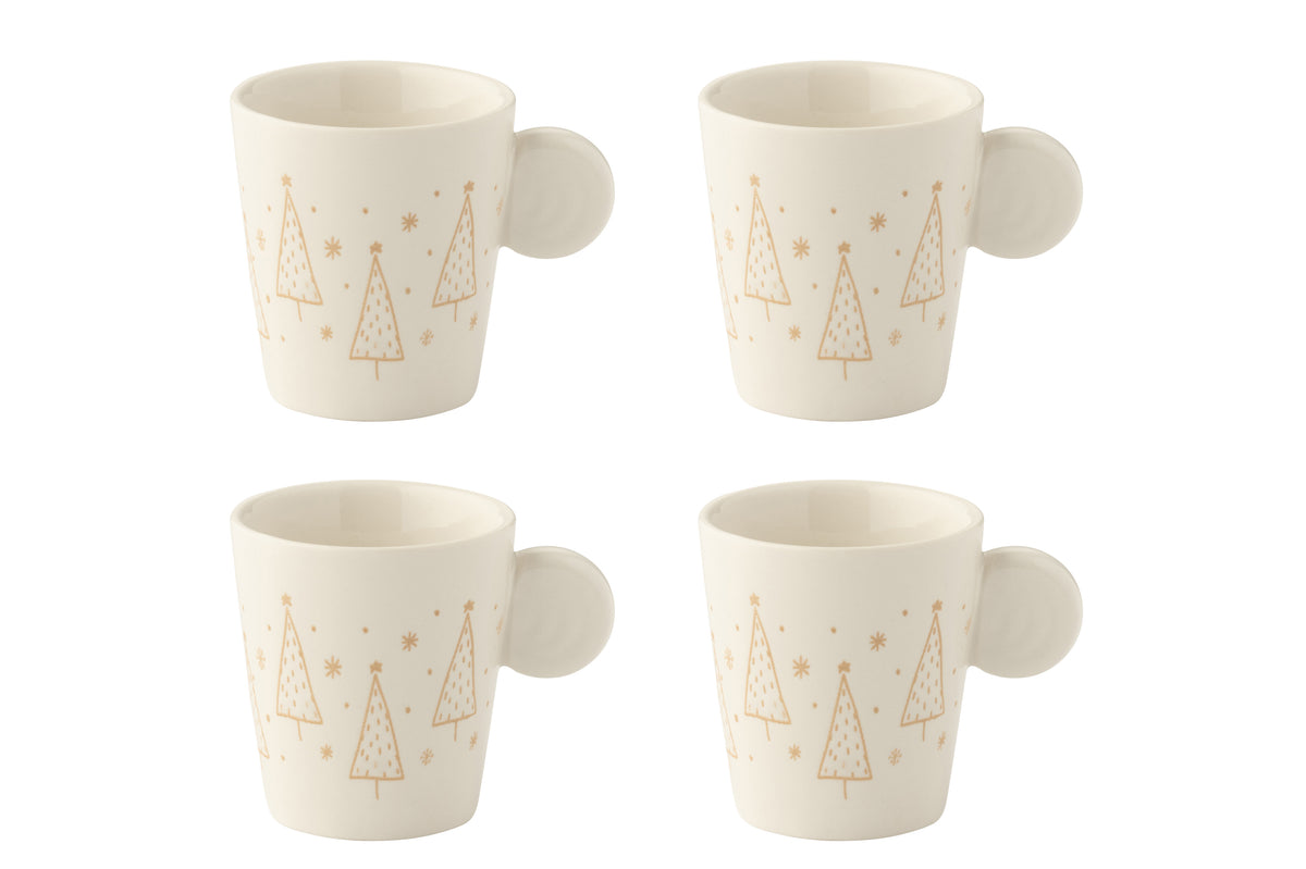 J-Line kopje Kerstmis - keramiek - wit - doos van 4