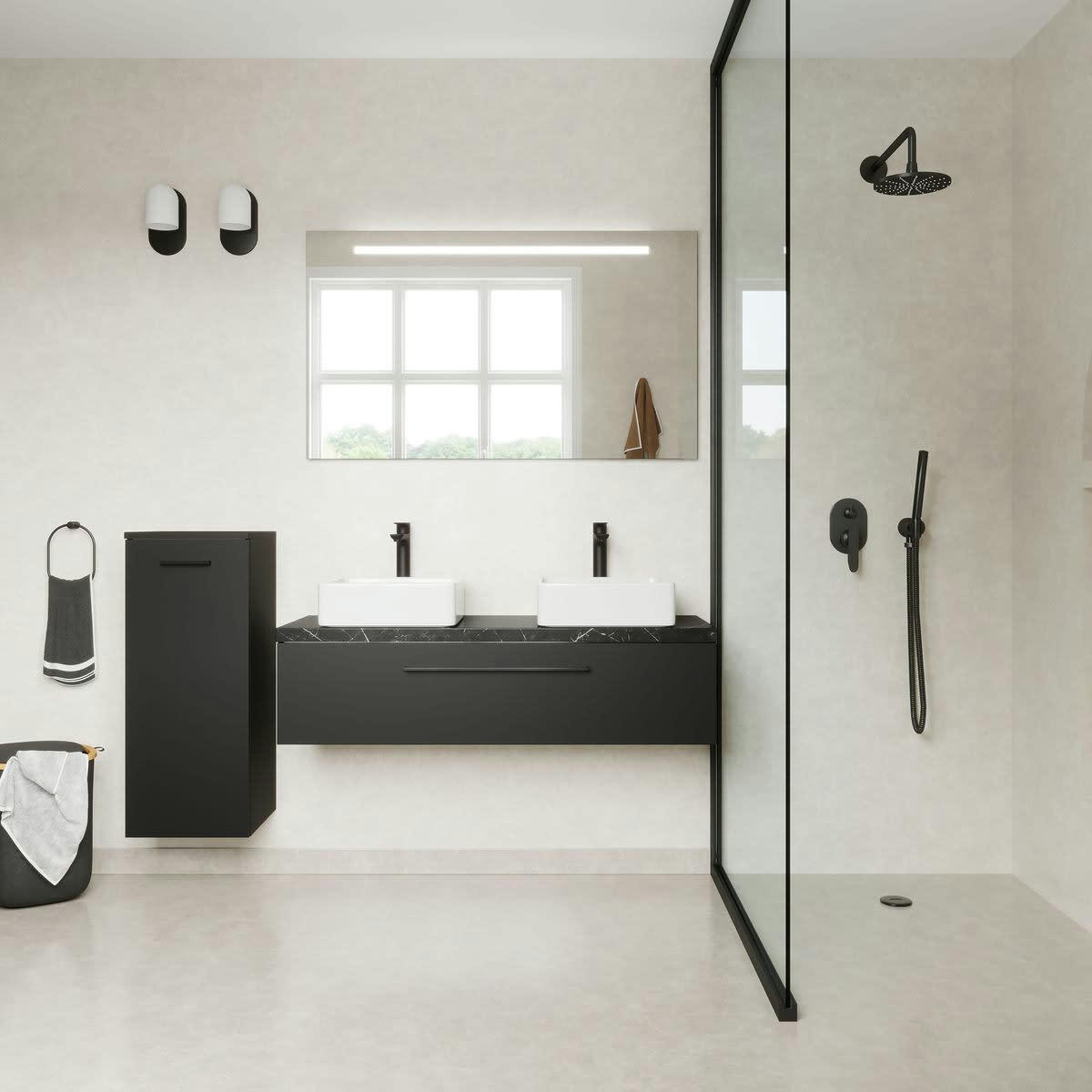 GLASGOW - Meuble salle de bain 2 vasques posées 120cm 1 tiroir Noir
