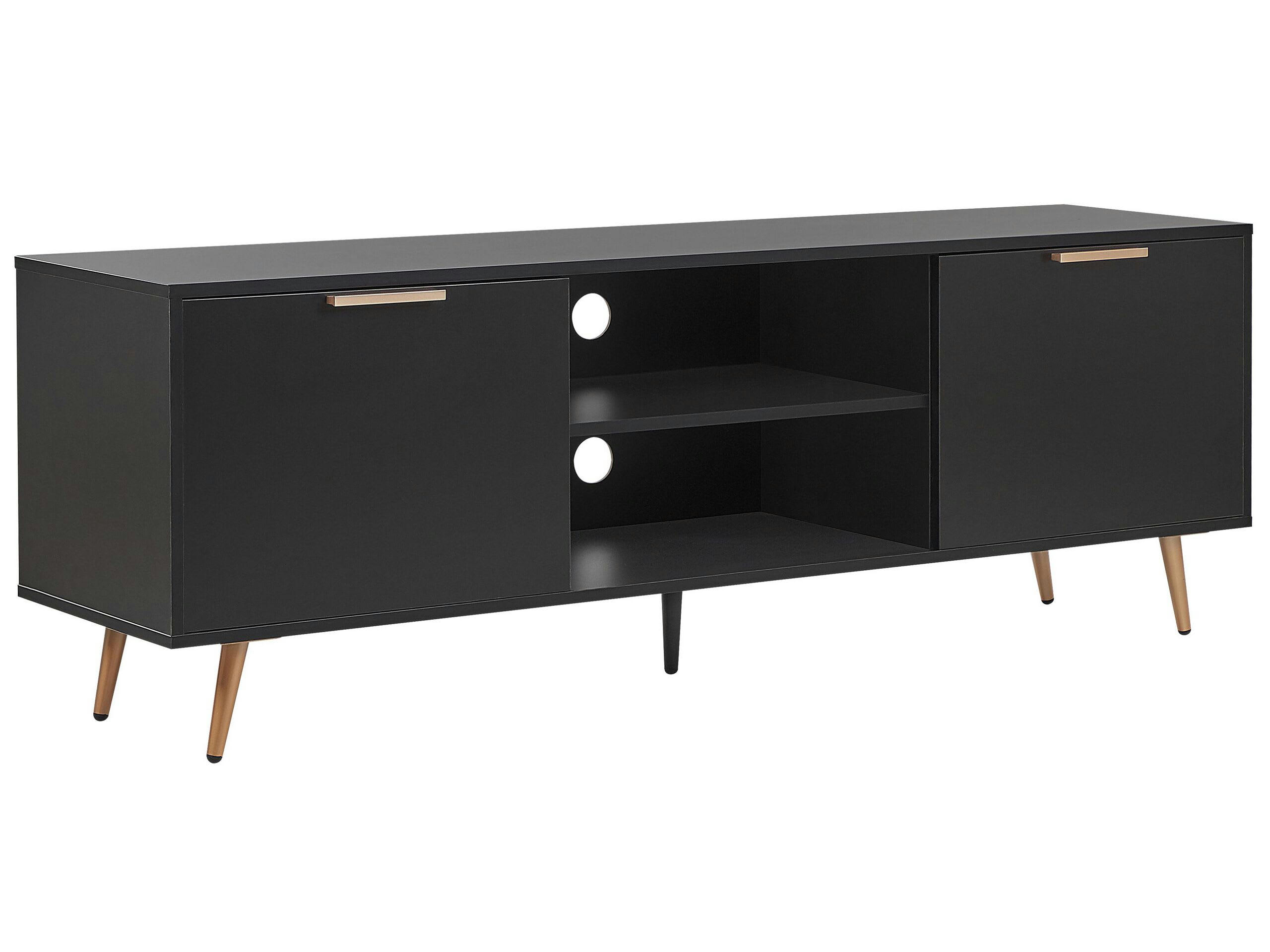 INDIO - Meuble TV noir mat et doré