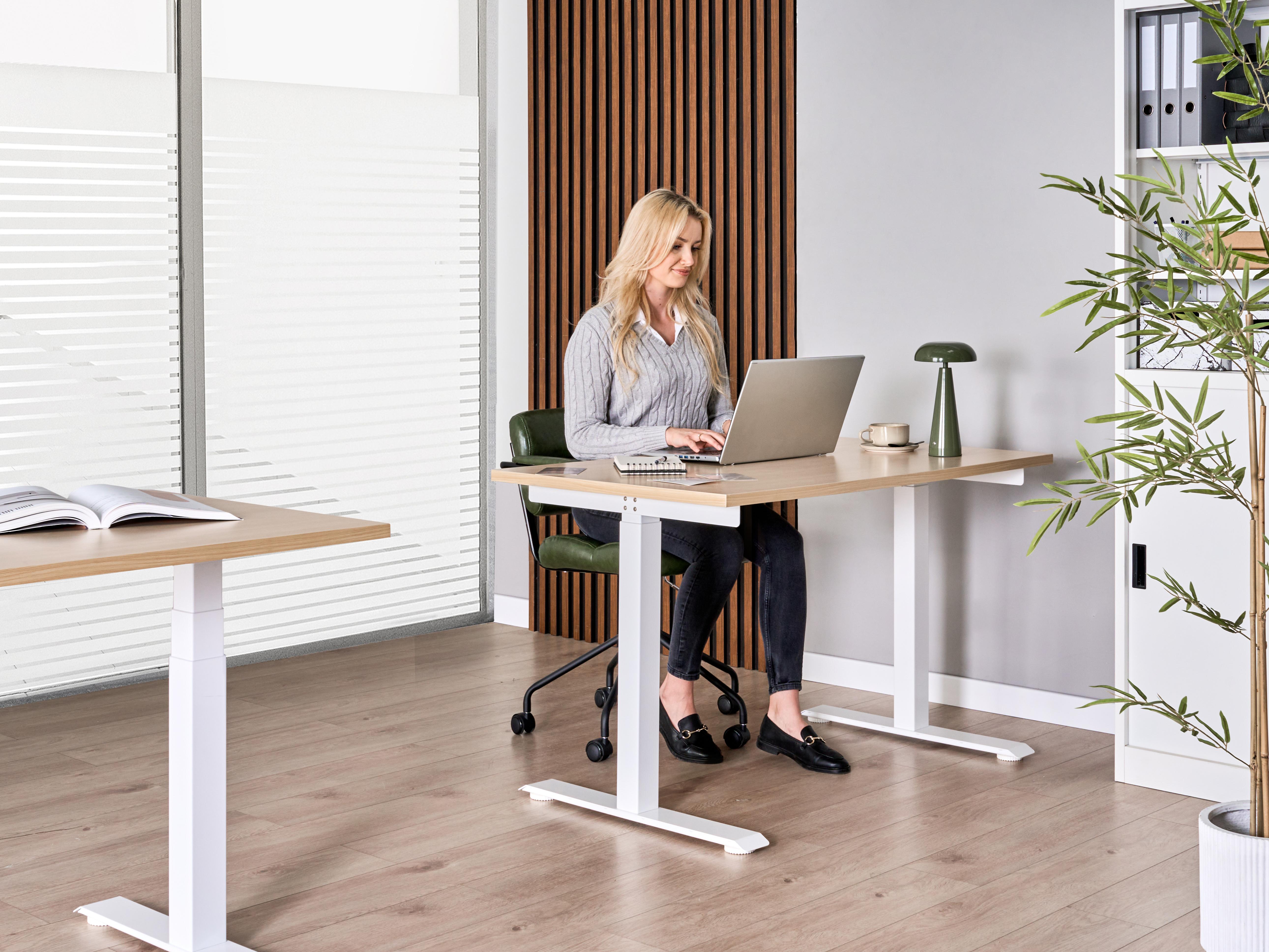 Electric Adjustable Standing Desk DESTINES Light Brown/ White 120 cm 72 cm