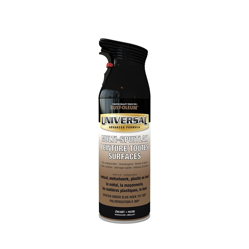 Peinture aérosol Universal noire brillante 0,4 L RUST-OLEUM