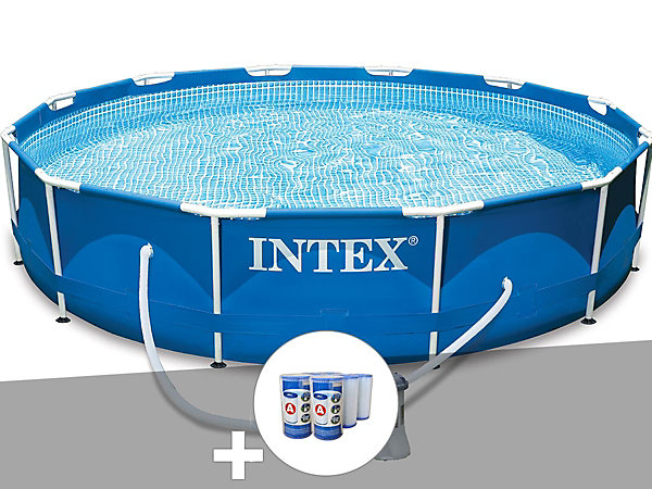 Kit piscine tubulaire Intex Metal Frame ronde 3,66 x 0,76 m   6 cartouches de filtration