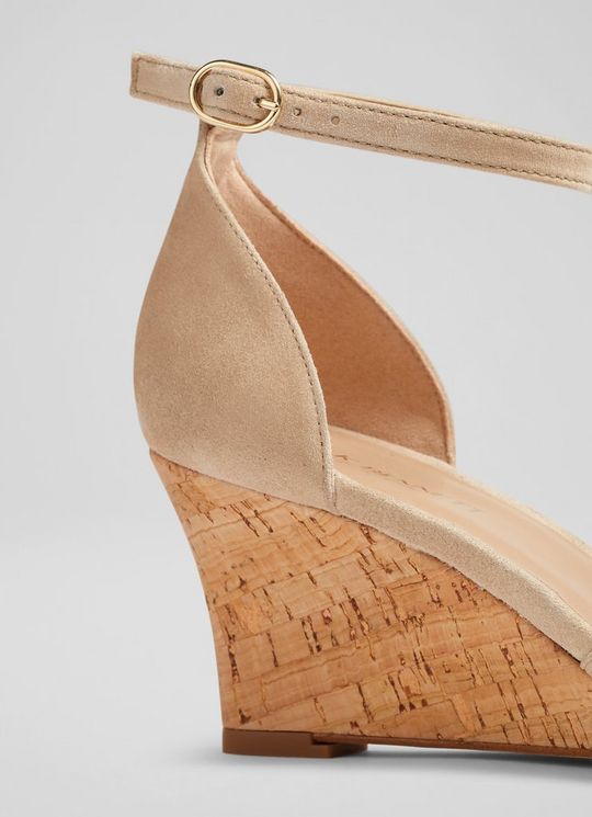 Bre Beige Suede Ankle Strap Cork Wedges