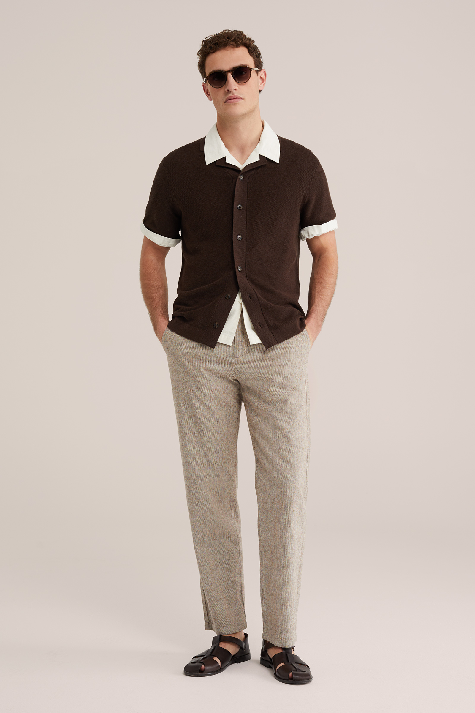 Heren regular fit gebreide polo van linnenmix