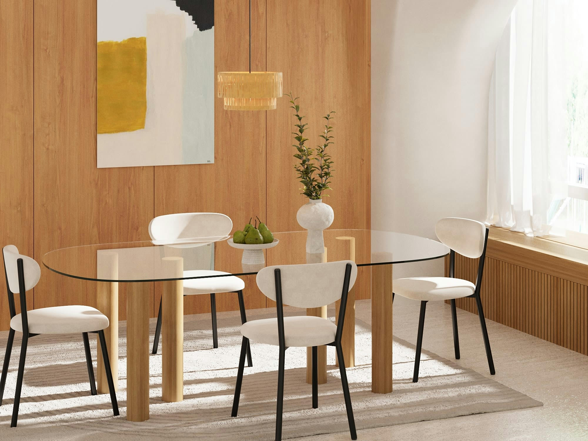 LOLA - Lot de 2 chaises beige pied métal noir