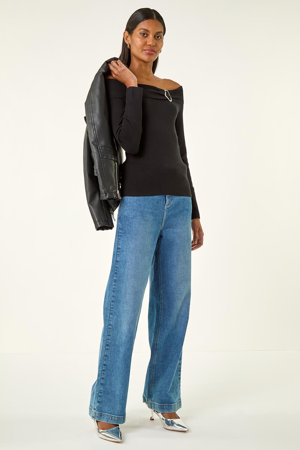 Roman Bardot Hardware Knit Jumper