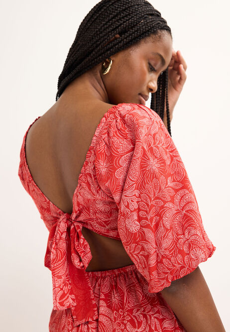 Womens Red Paisley Back Tie Playsuit