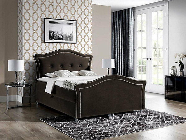 Lit continental Baltimore 136, Unique, Marron, Tissu, Disponible