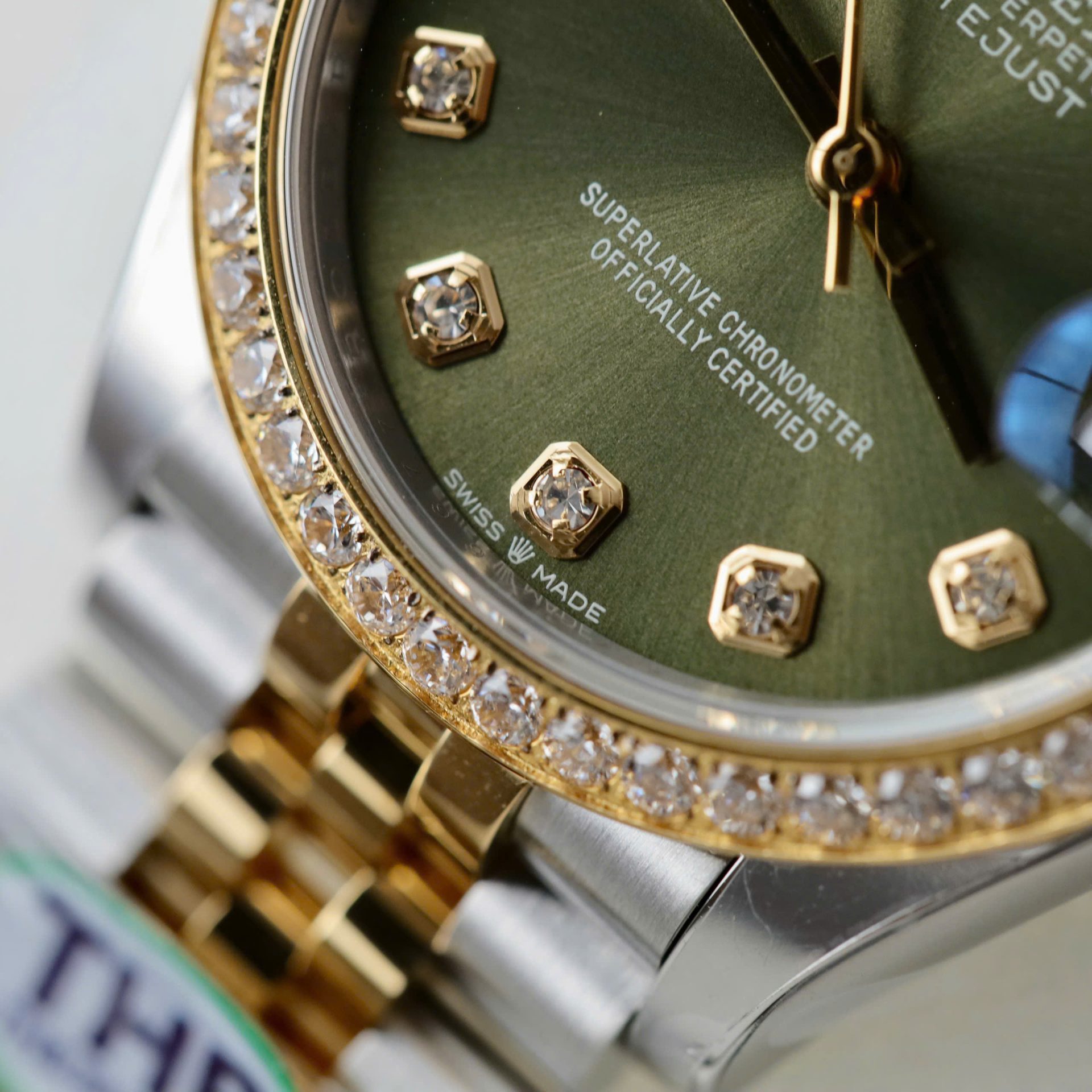 Rolex Datejust SS/YG Plated Green Dial CZ Diamonds 31mm Jub THBF Replica