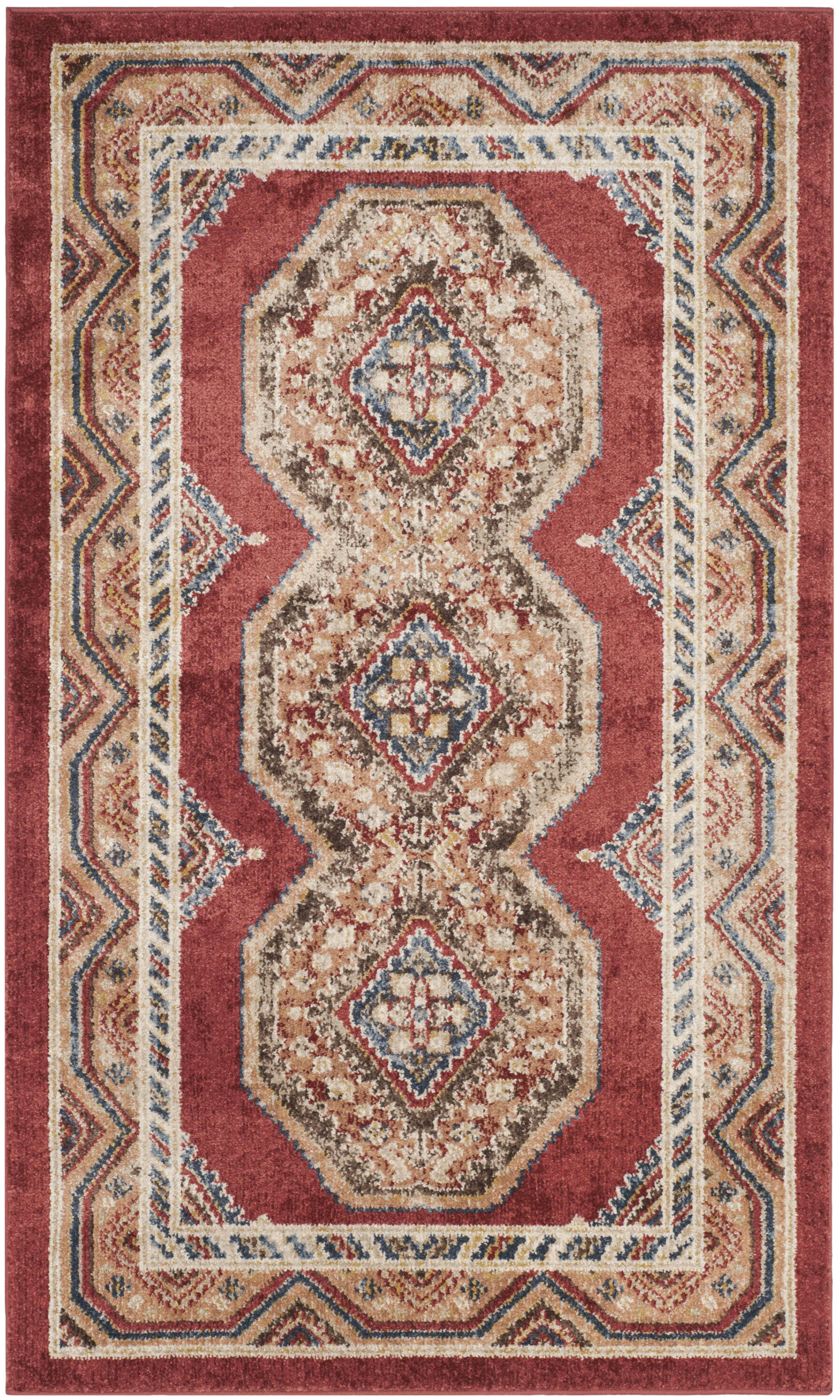 BIJAR - Tapis de salon interieur en rouge & rouille, 91 x 152 cm