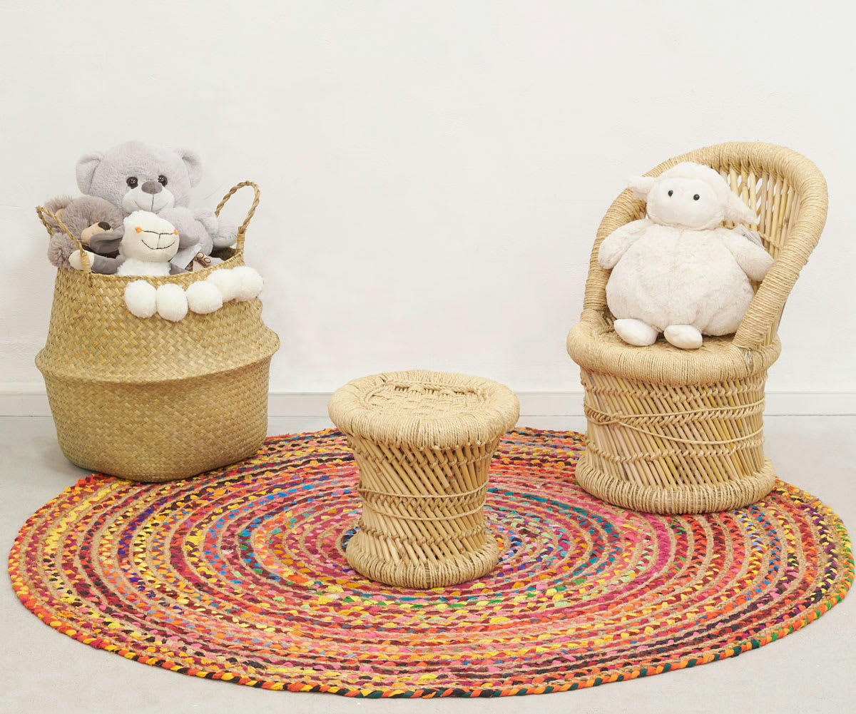 - Fauteuil et tabouret pour enfant en roseau (lot de 2)