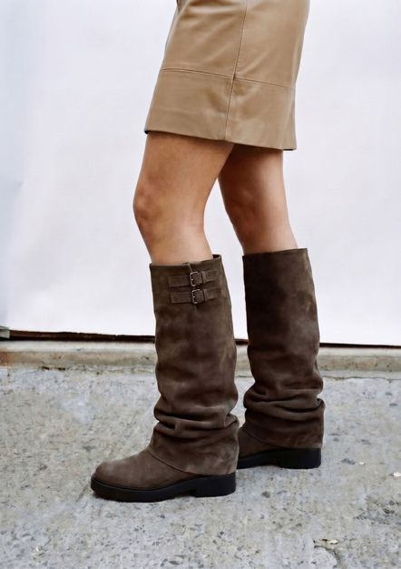 Grijze suède biker laarzen met flap