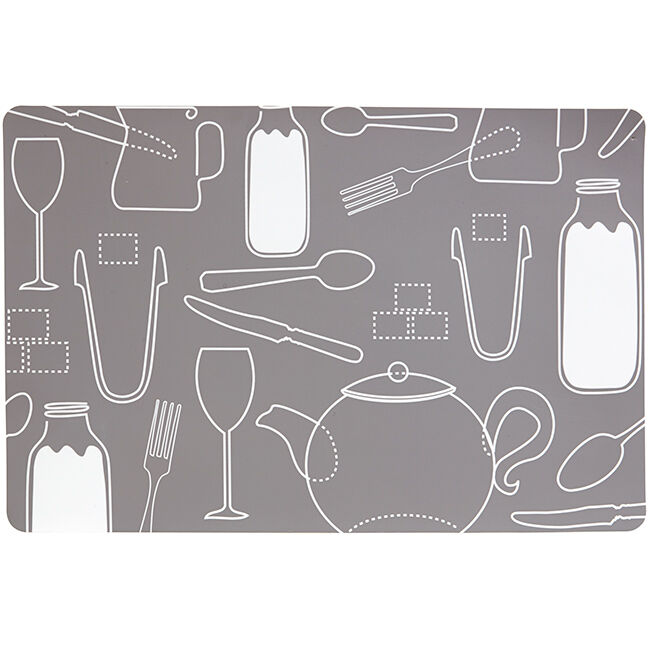 Set de table rectangulaire plastique gris et blanc cuisine
