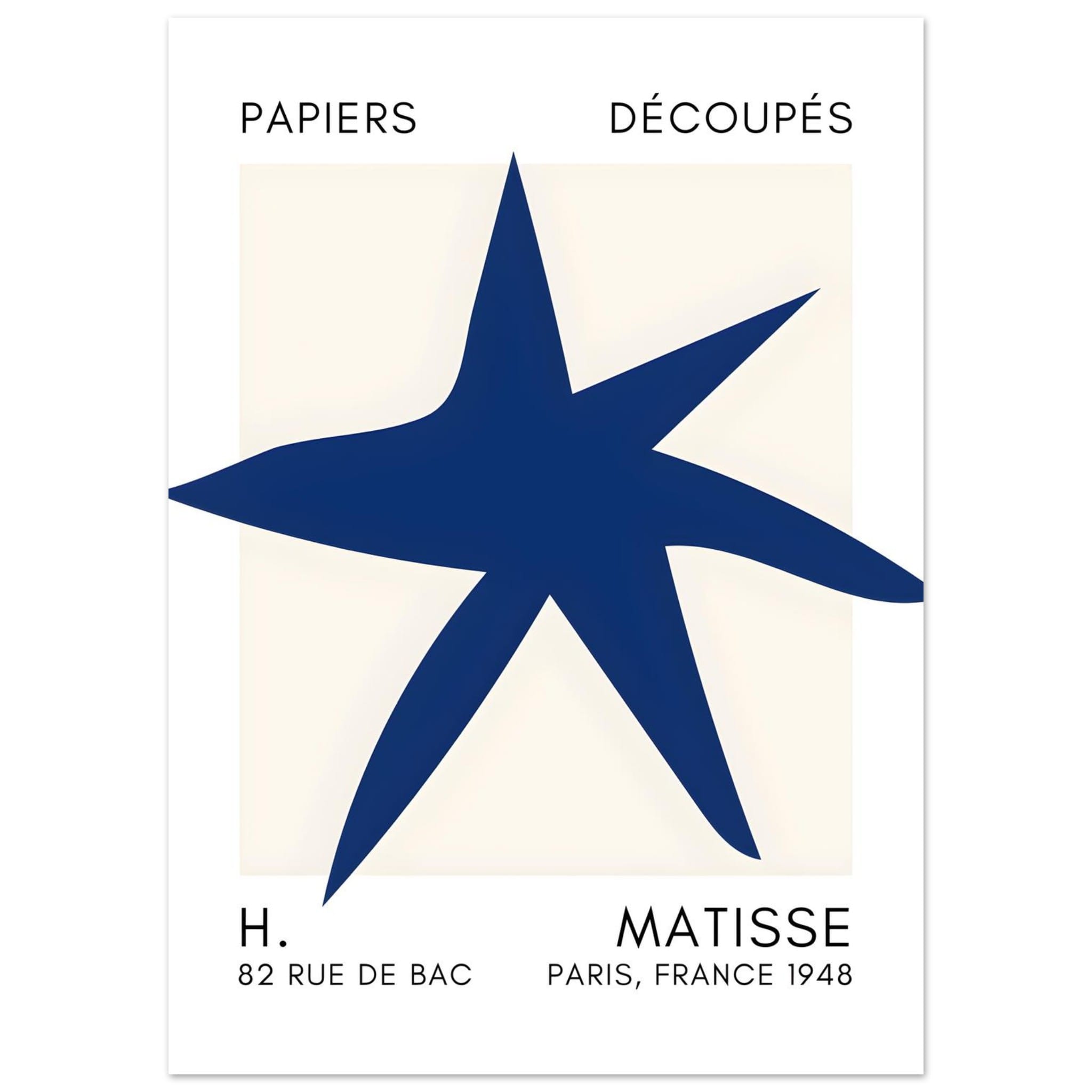 Artfulprints Poster Matisse – Star of the sea navy blue II  - 50x70 cm - Blauw