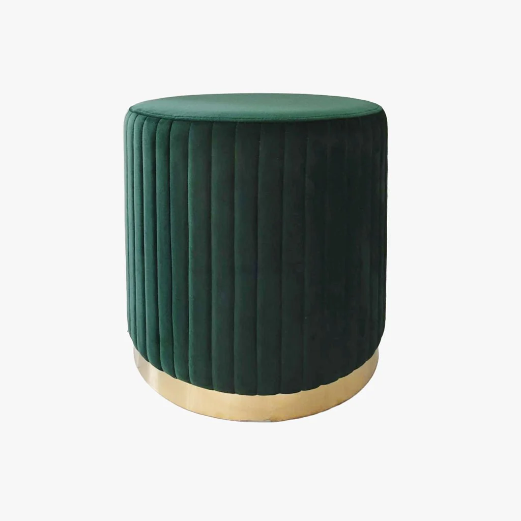Pouf Verde Esmeralda de Veludo com Riscas em Dourado ANDRIA