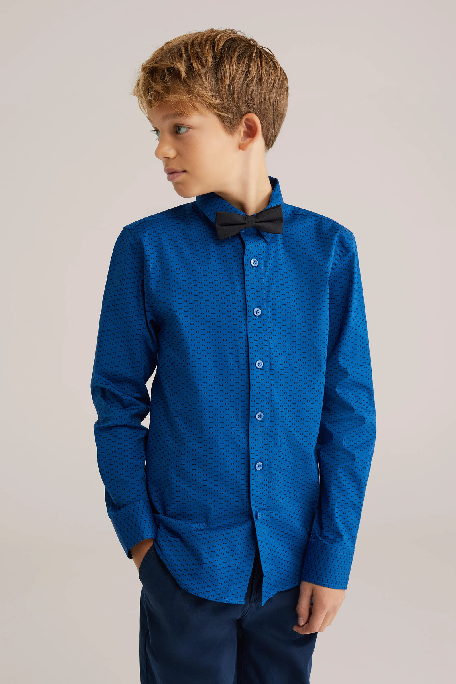 Jongens overhemd met print en afneembare vlinderdas