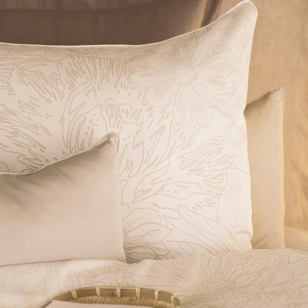 FLOWER POWER WHITE - Housse de couette  satin de coton 120 fils/cm² beige 200x200