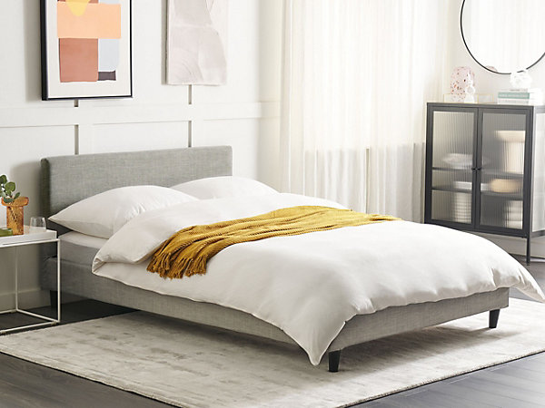 Lit avec sommier Tissu FITOU 140 x 200 cm Gris clair