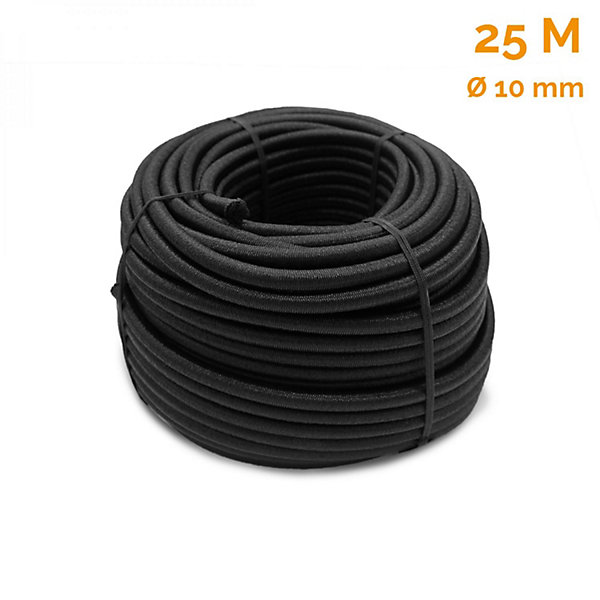 Bobine, rouleau de tendeur élastique - 25 mètres x 10 mm - Noir - Linxor