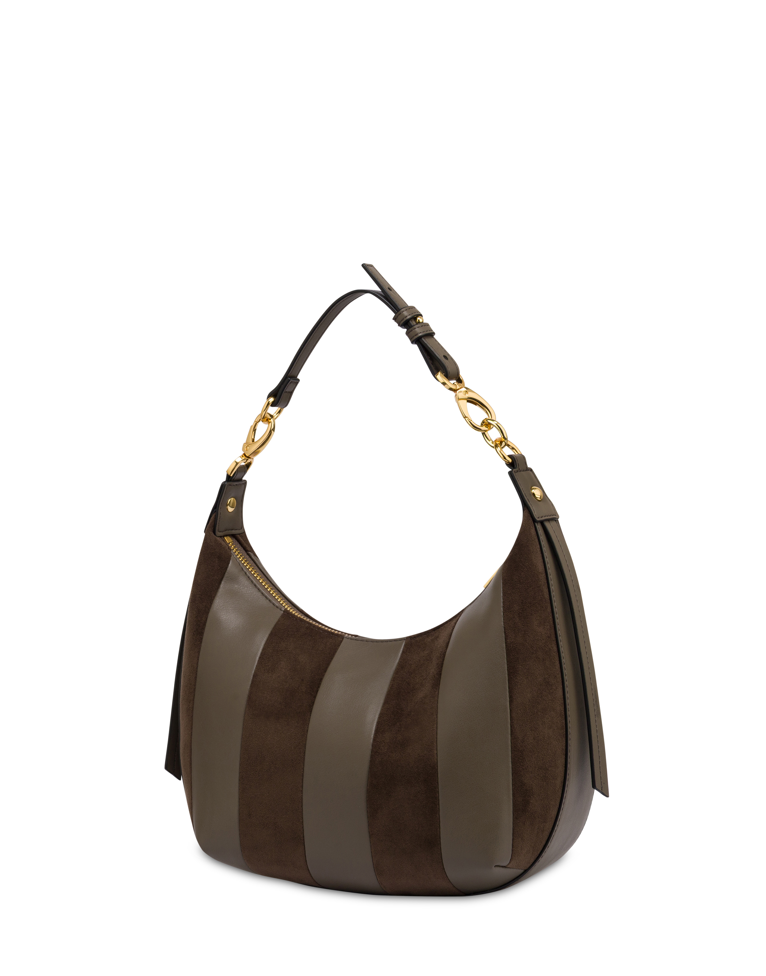 Borsa A Spalla Comfy Small In Plain Pu E Fabric Suede Militare/militare
