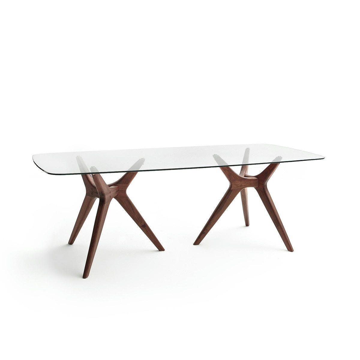 Table rectangulaire verre/noyer, Maricielo