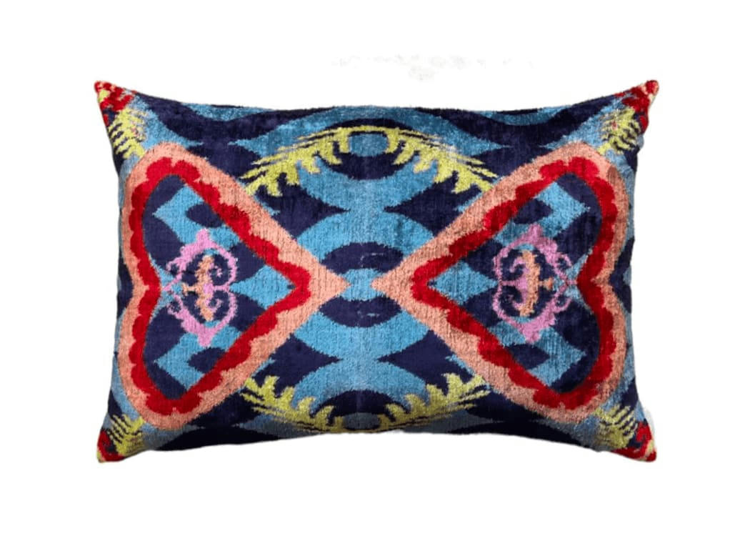 - Housse de coussin velours soie ikat   40x60 bleu