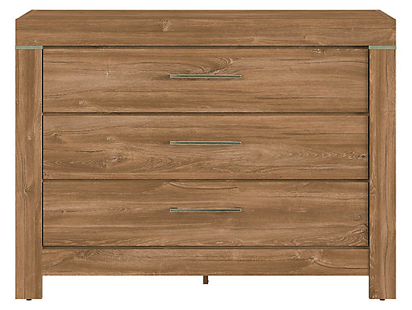 Commode à 3 tiroirs meuble de rangement, coloris Chêne stirling - Longueur 115 x Profondeur 45 x Hauteur 85 cm