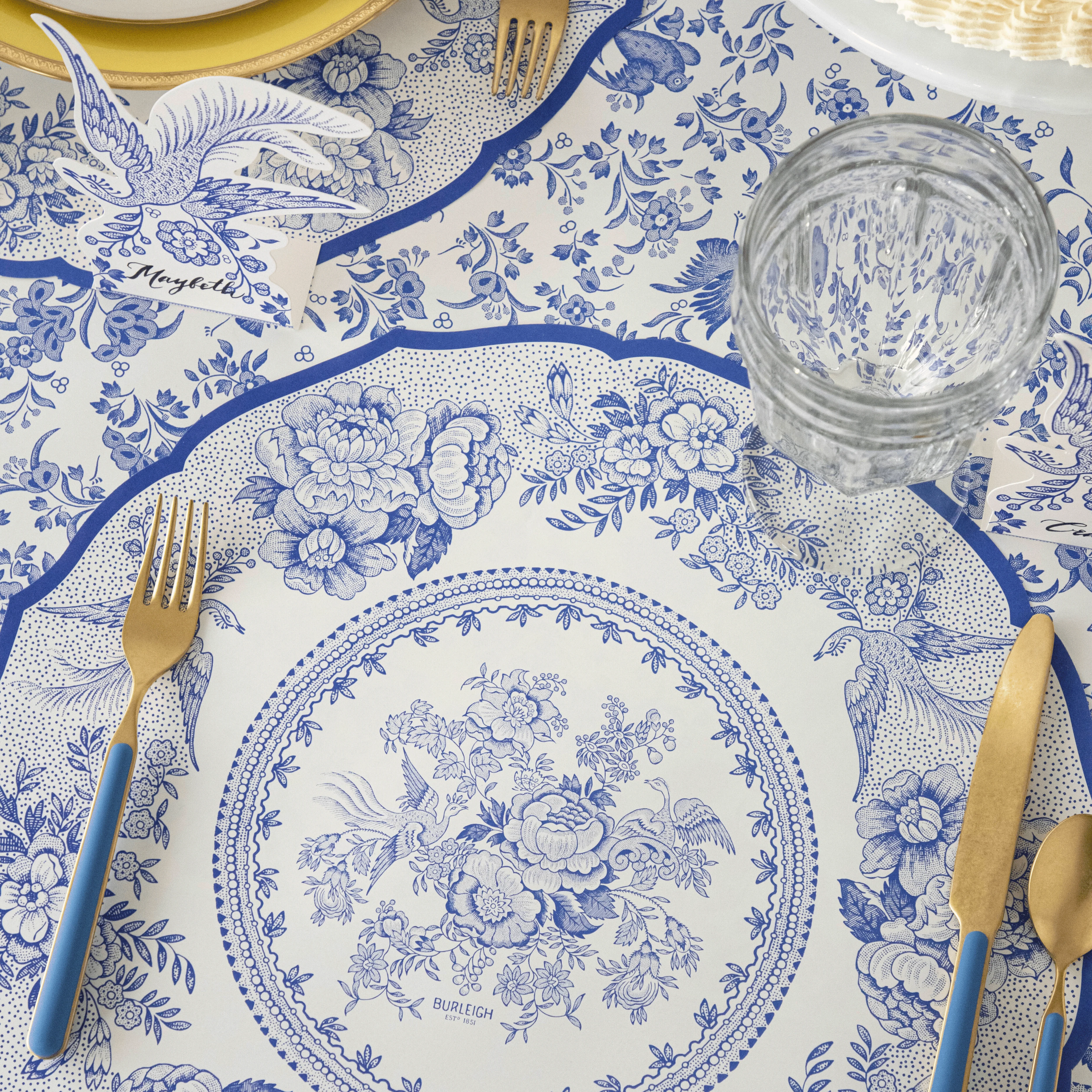 Burleigh x Hester & Cook Blue Asiatic Pheasants Place Cards, Pack of 12