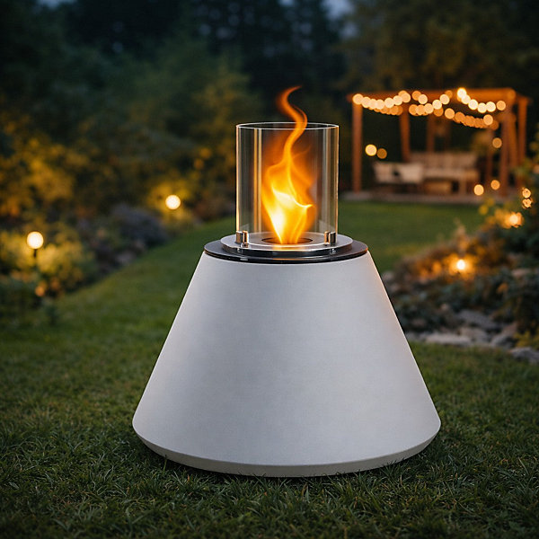 Brasero de jardin cheminée au bioéthanol pour intérieur et extérieur STROMBOLI Blanc Perle d.60xh56