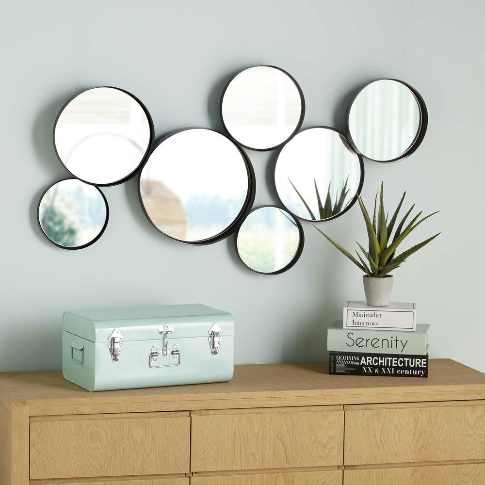 Douala - Miroirs ronds en métal noir 121x66