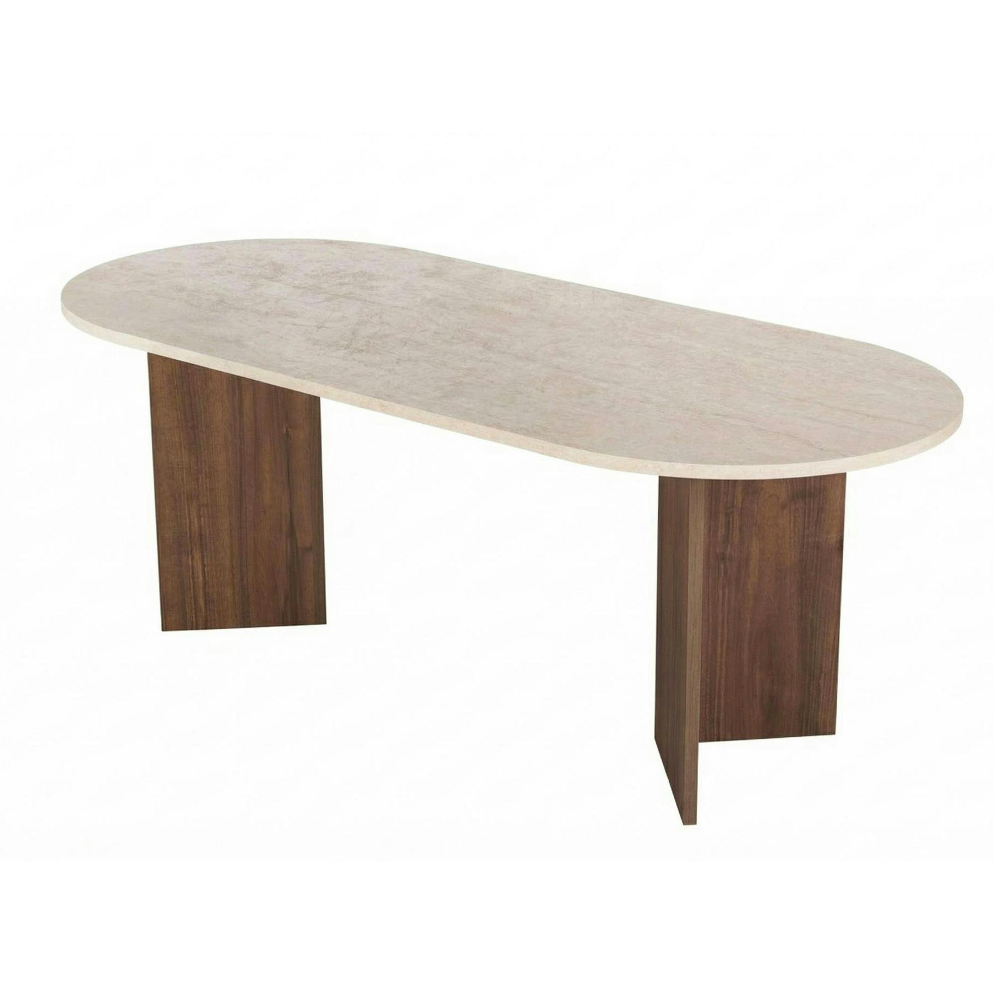 Table à manger ovale décor travertin et noyer 200 cm MARFA