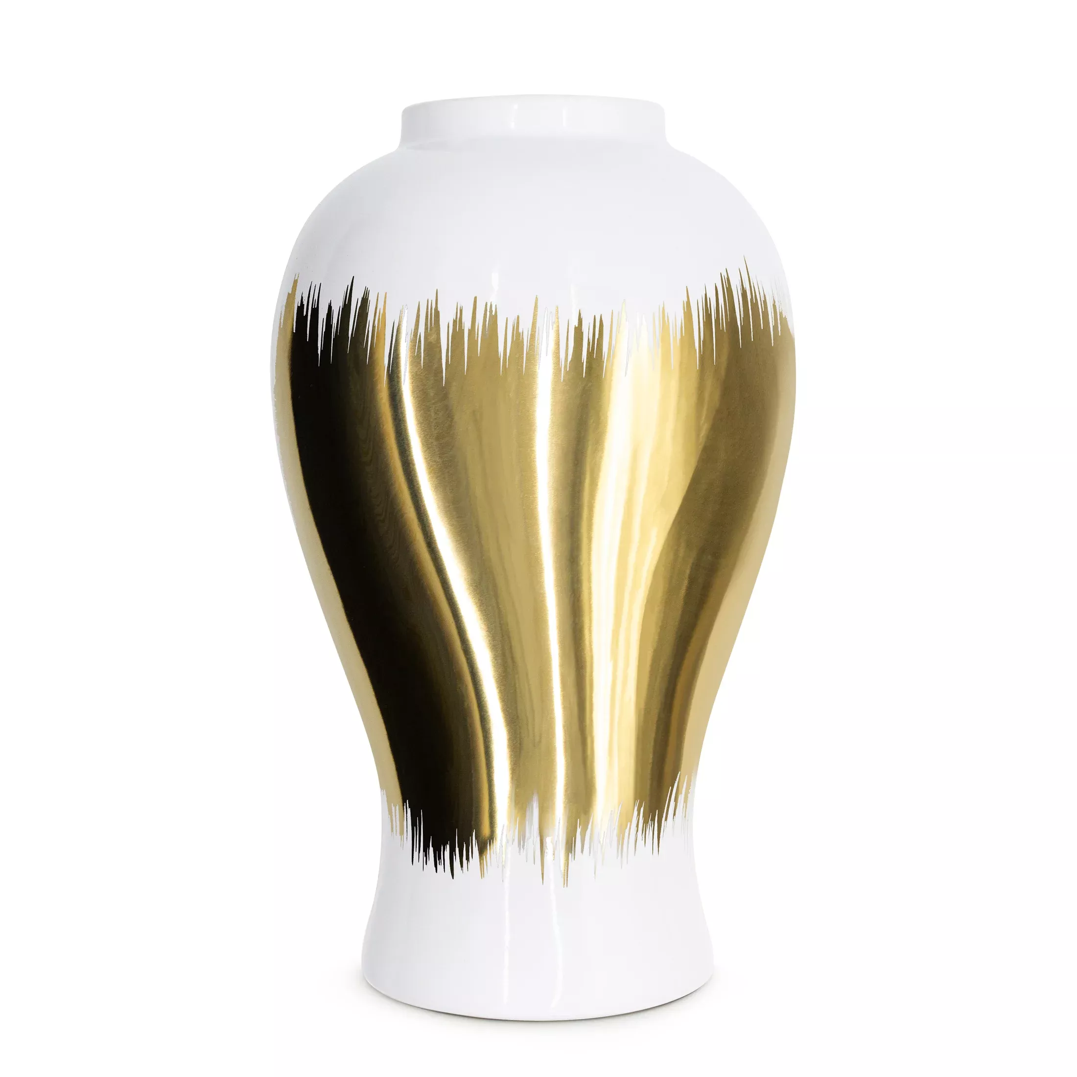 Wazon ceramiczny biało-złotyz motywem cieniowania średnica 21x34 cm