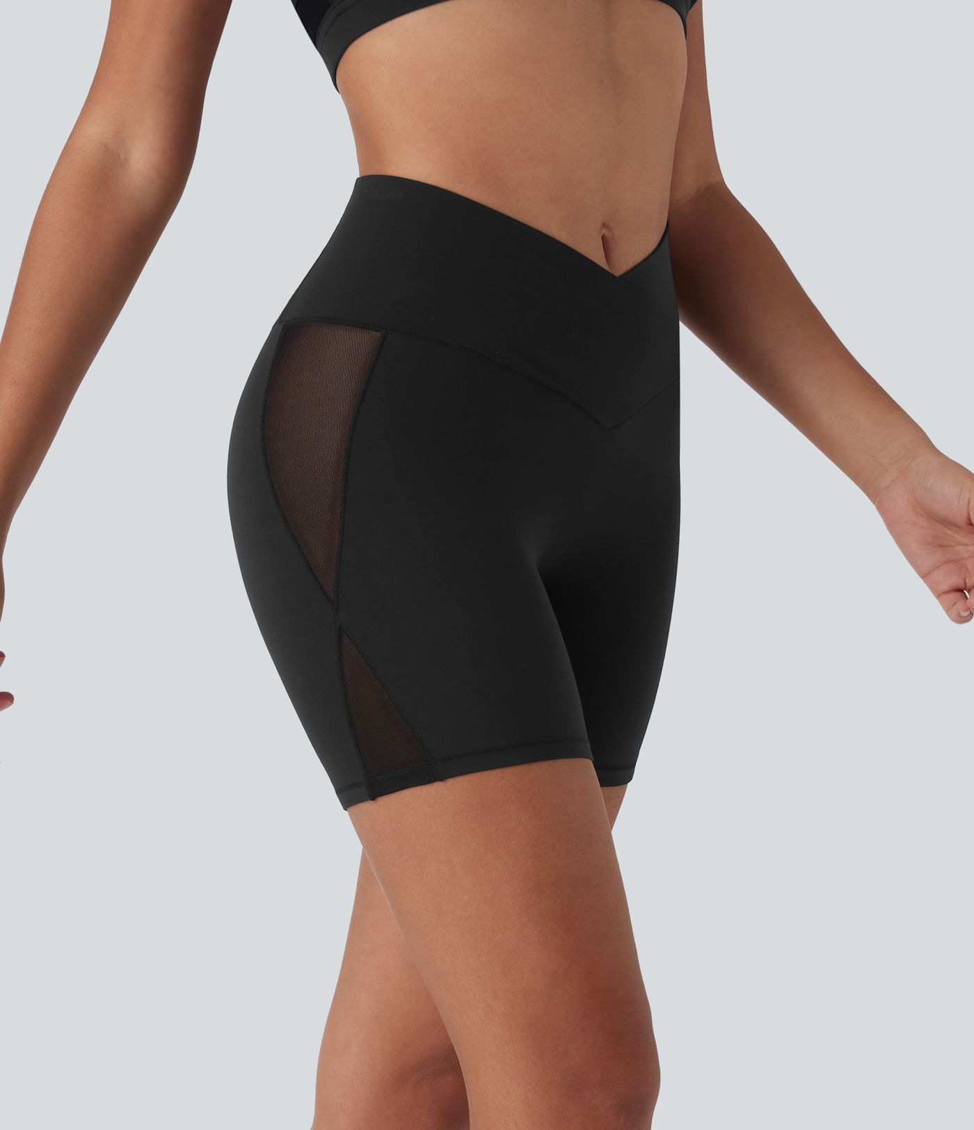 Short cycliste de yoga Softlyzero™ taille haute avec design croisé, filet contrasté, poche arrière et protection UPF50  - 12,5 cm