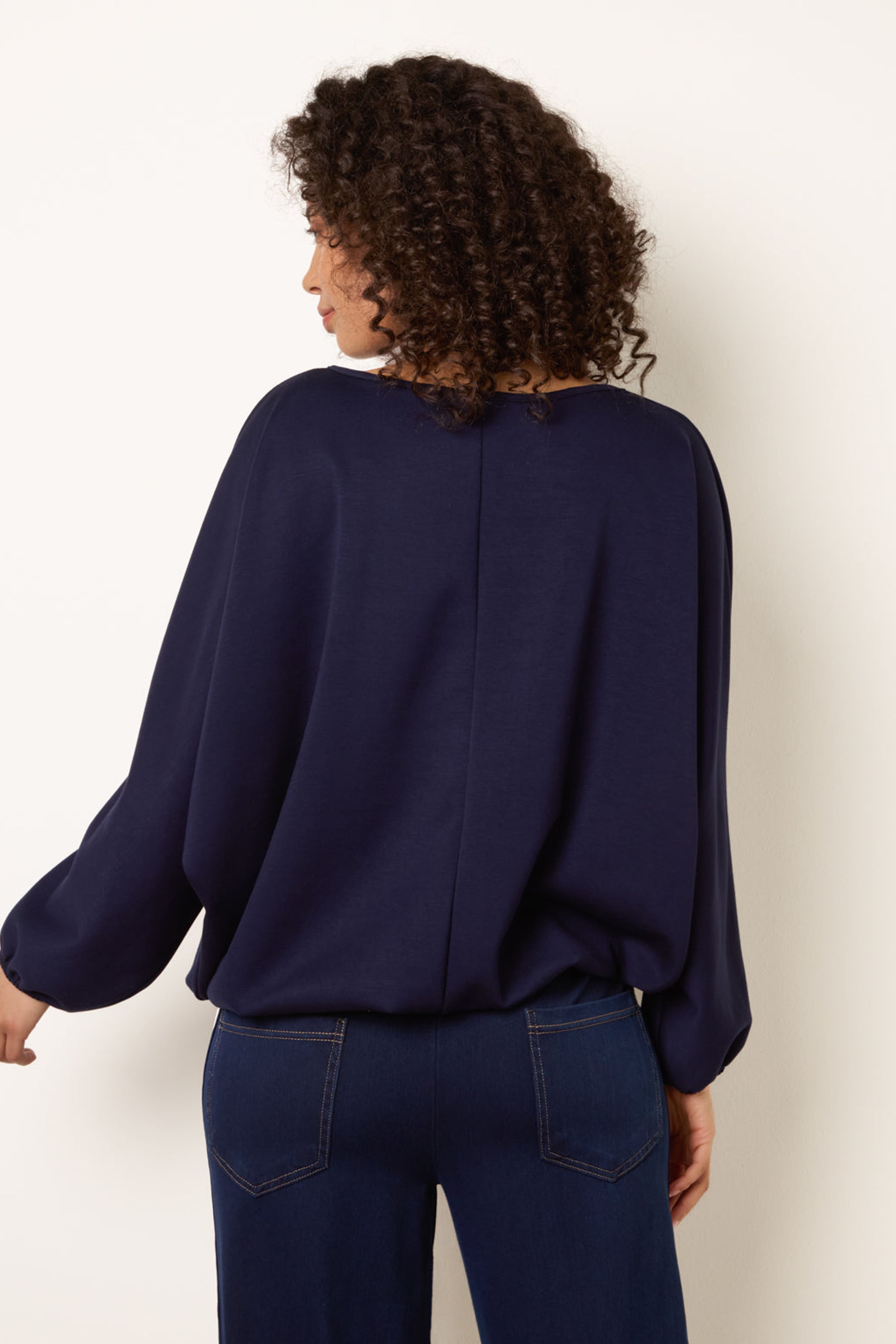Blue Vanilla Navy Elasticated Batwing Necklace Jersey Top