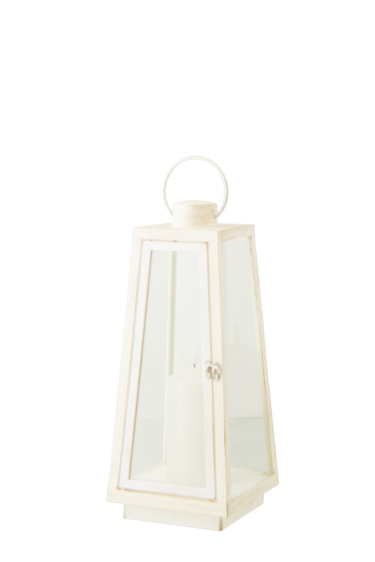 J-Line lantaarn   kaars - glas - wit - medium - LED lichtjes