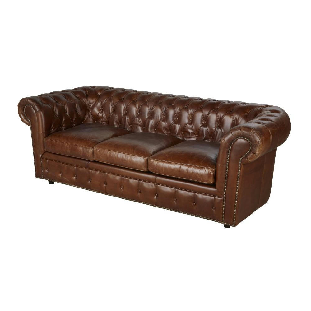 Chesterfield - Canapé vintage 3 places en cuir capitonné