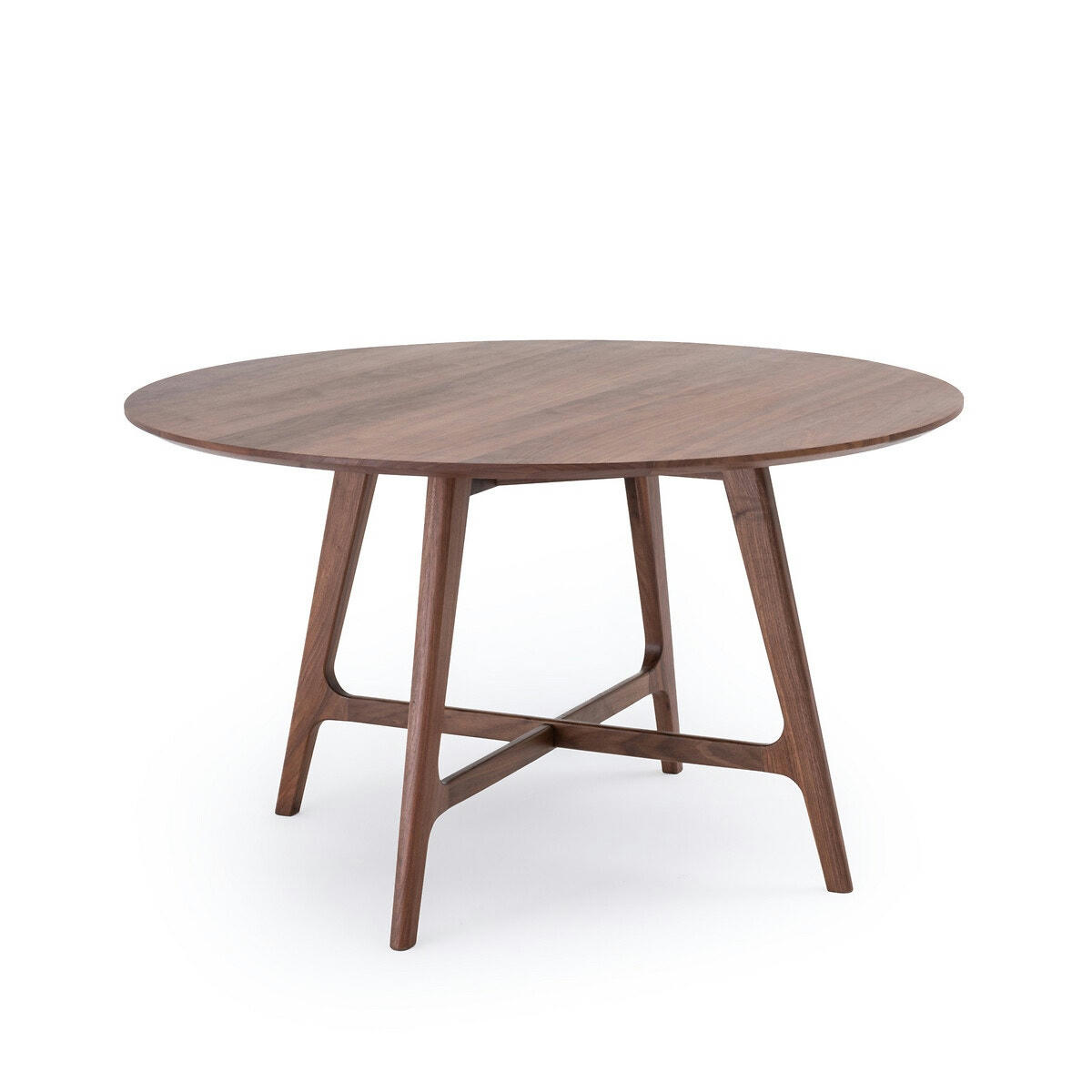Table à manger ronde 4 à 6 couverts noyer, Larsen