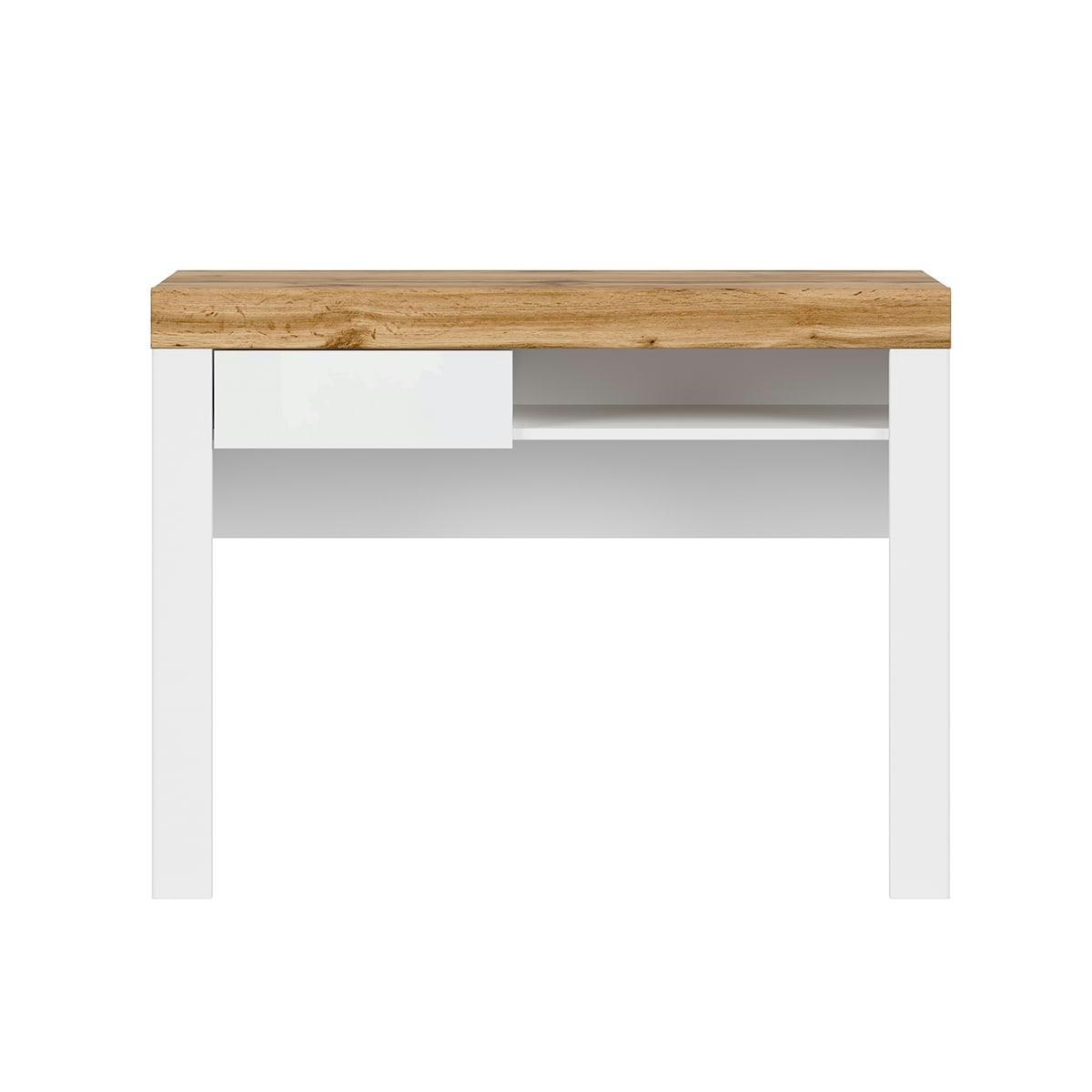- Console bureau 1 tiroir blanc et naturel