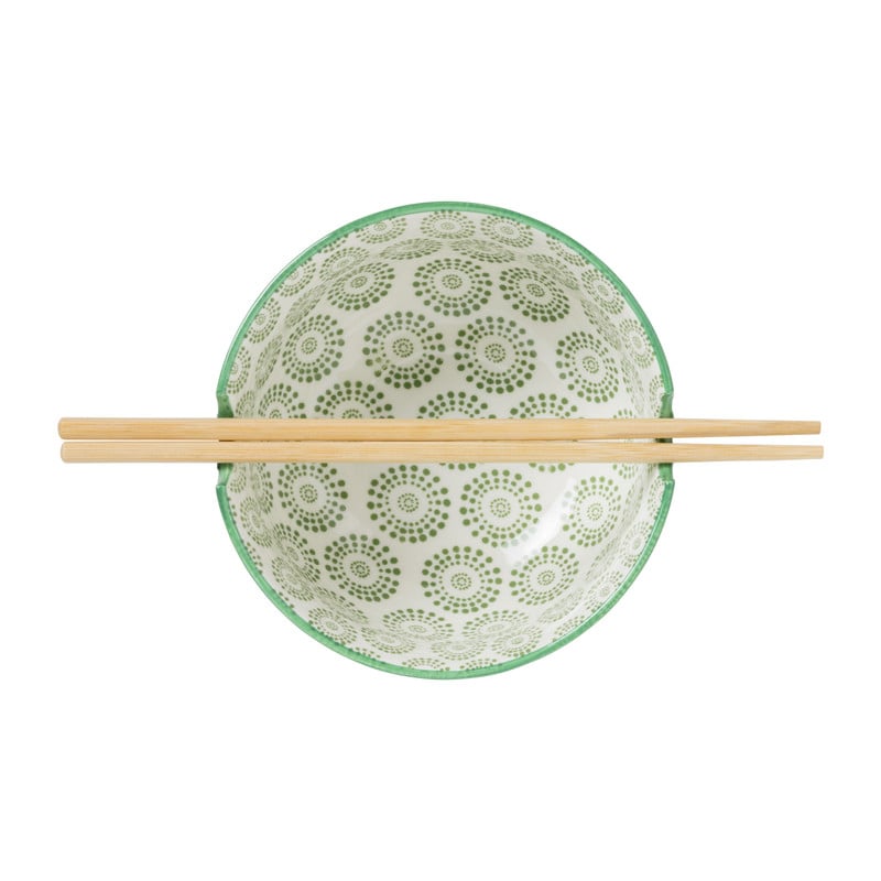 Schaaltje met eetstokjes - groen/wit - &Oslash;14.7x9 cm