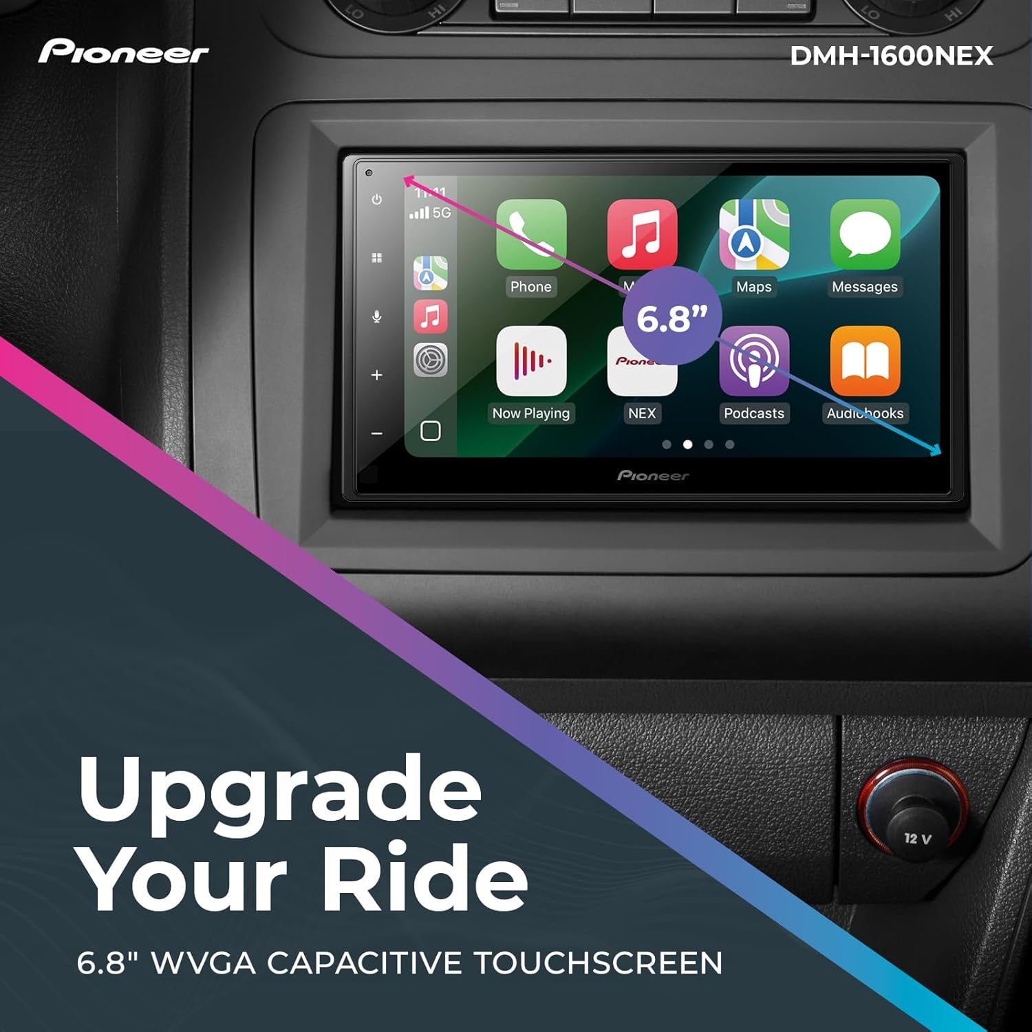 Pioneer DMH-1600NEX 6.8 Double-Din Digital Multimedia Receiver - Built in Bluetooth  Wired Apple CarPlay and Android Auto  Touchscreen  Rear Camera Input